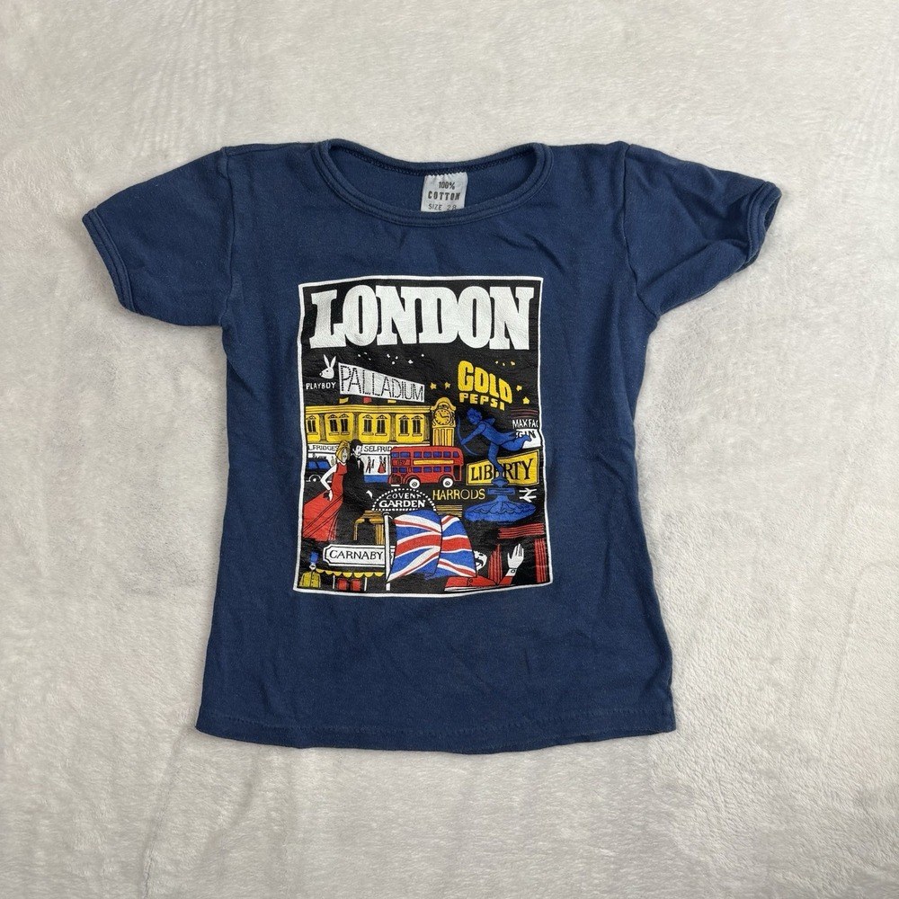 VTG London Playboy Souvenir‎ Blue Short Sleeve Graphic Shirt Youth Size 5T